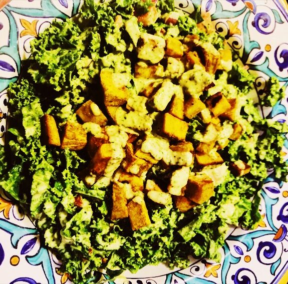 Crispy Roasted White Sweet Potatoes and Kale Salad with Tahini Dressing – Vegan Salad Recipe | Healthy Eats by Jennie