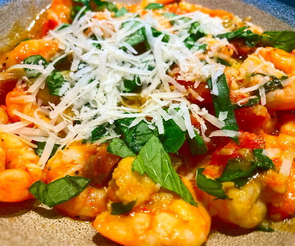 Spicy Tomato Basil Shrimp recipe | Healthy Eats by Jennie
