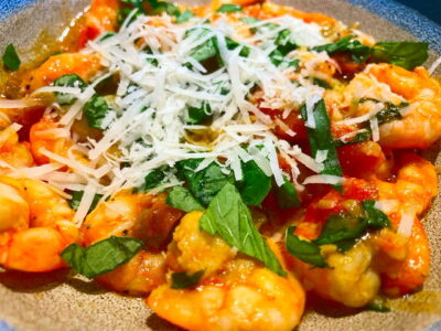 Spicy Tomato Basil Shrimp recipe | Healthy Eats by Jennie